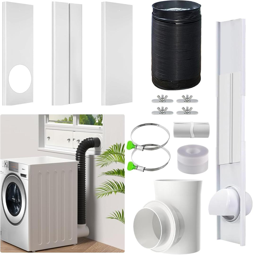 Dryer Vent Window Kit - 4 Inch Adjustable Window Vent Kit for Dryer, with Outdoor Dryer Vent Cover& 90 Elbow Connector for Exhaust Ventilation- Universal Fit for Sliding & Hung Windows