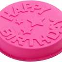 HiParty Happy Birthday Silicone Baking Mold, 9.6-Inch Cake Pan Round Circle Mold Cheese Jelly Pudding Muffin Pizza Pie Flan Tart Bread Bakeware Pastry Baking Mold (Random Color)