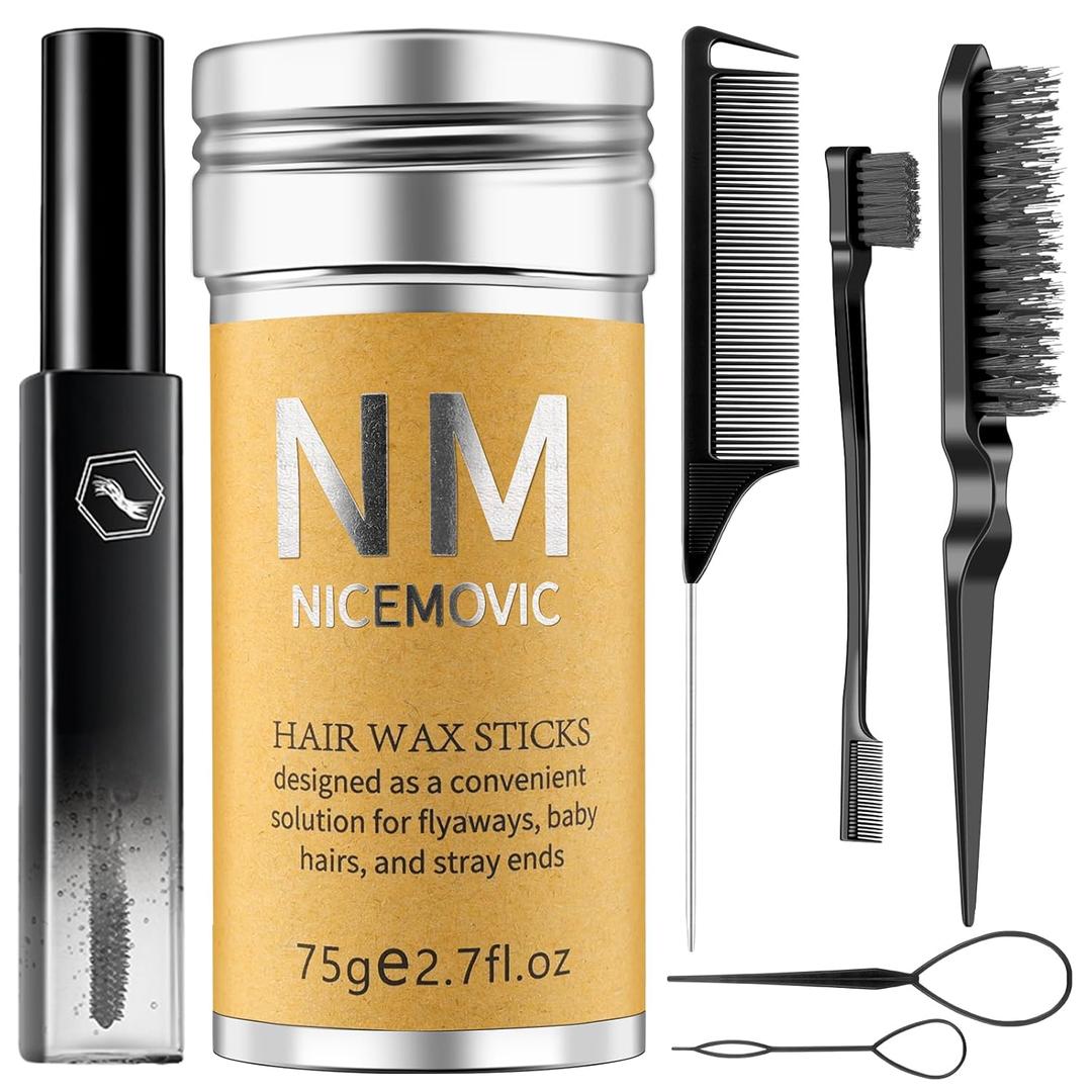 Slick Back Hair Brush Wax Stick Set for Fly aways Stocking Stuffers for Kids Women Christmas/Birthday Gifts Hair Accessories for Women Girl Teen Girls Trendy Stuff, Hair Styling Tools Baby Hairs Gel