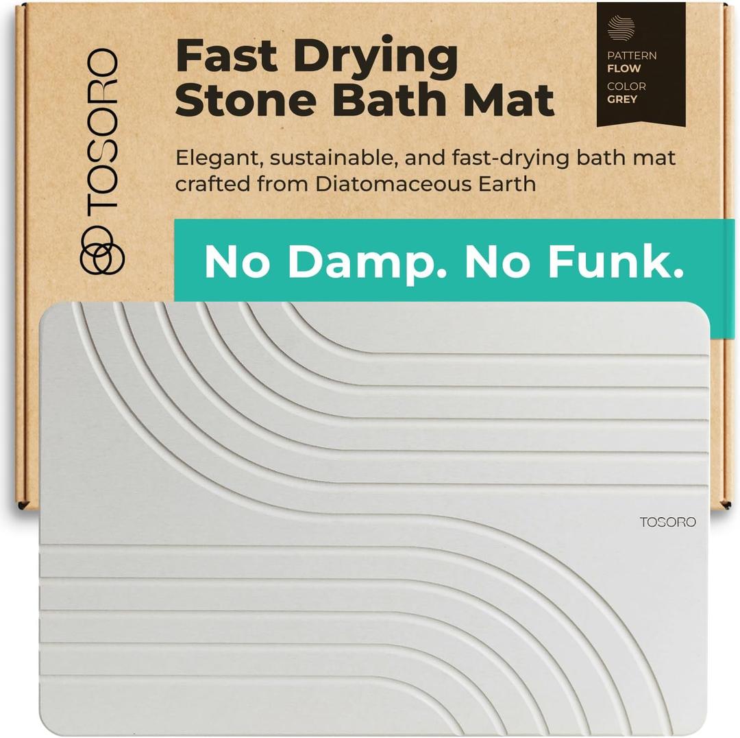 Stone Bath Mat Diatomaceous Earth Shower Mat Non-Slip Super Absorbent Diatomite Stone Bath Mats for Bathroom Floor Quick Drying Natural Easy to Clean (23.5 x 15) - Grey