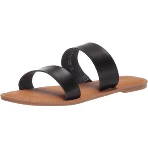 Amazon Essentials Women's Two Band Open Toe Slides (7, Black)