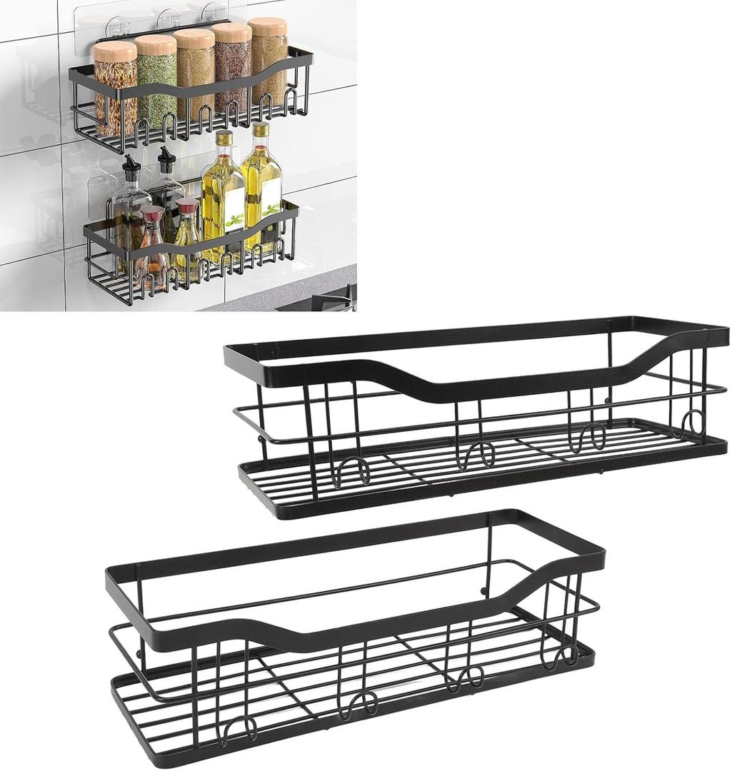 Shower Caddy Adhesive, 2 Pack Large Capacity Shower Rack Organizer, No Drill Wall Mounted Carbon Steel Bathroom Sink Organizer for Bathroom Kitchen