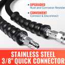YAMATIC 3/8" Pressure Washer Hose 100FT with Stainless Steel Swivel Quick Connector, 4000 PSI Commercial Grade Steel Wire Braided & Rubber Jacket, Kink Resistant Hot Water Power Washer Hose Max 212F