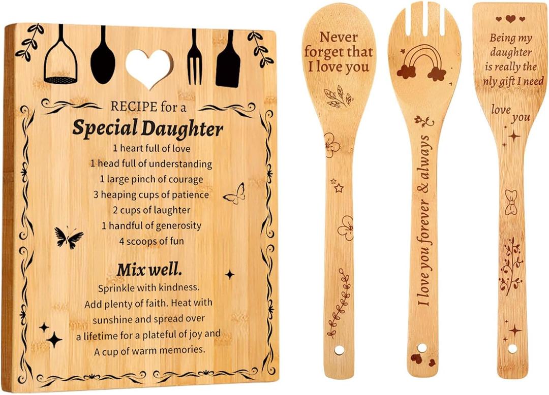 Gifts for Daughter Recipe for a Special Daughter Bamboo Cutting Board Set with Engraved Unique Birthday,Christmas,or Wedding Gift for Daughter
