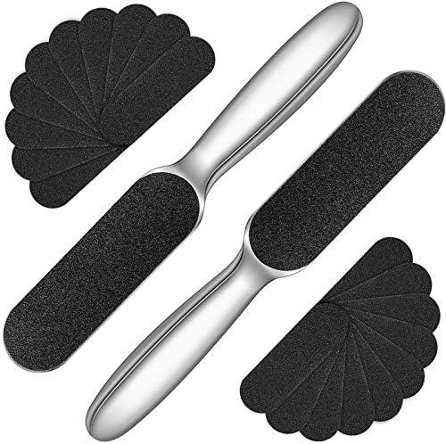 Mudder 2 Pieces Stainless Steel Pedicure Foot File Callus Remover Foot Scrubber Rasp with 20 Replaceable Coarse/Fine Double Side Reusable Pads for Care Cracked Skin Callus Remover Tool(Silver)