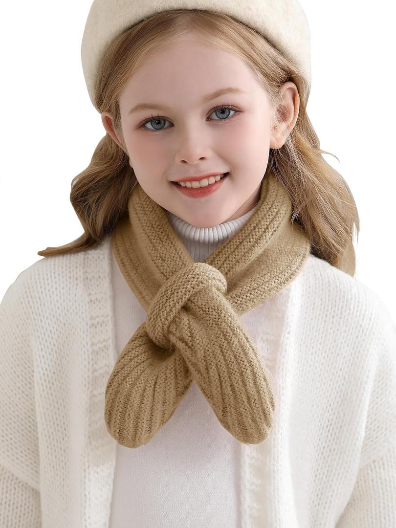Haloumoning Kids Girls Knit Scarf Toddler Warm Winter Cross Tie Wrap Neck Warmer Cute Scarves 1-14 Years