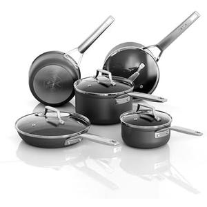 MSMK 9-Piece Pots Set Nonstick, Rice Cheese Burnt also Non stick, Evenly heated Smooth bottom, Scratch Resistant, Stay-Cool Stainless Steel Handle, Oven Safe to 700°F, Induction sauce pans set
