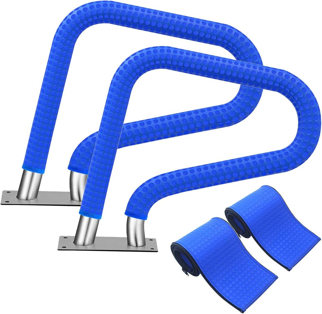 Pool Handrail Covers with Zippers 4 6 8 10 Ft Inground Swimming Pools Hand Rail Cover, Anti-Slip Cool Touch Heat Resistant, Blue, Non Slip Swim Pool Railing Ladder Stair Handle Grip (8 Feet 2 Pcs)