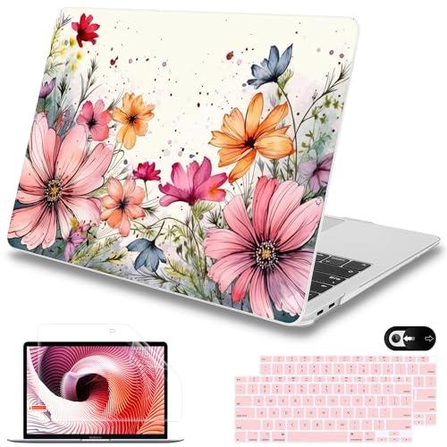 Mektron Case for MacBook Air 13 inch M1 A2337 A2179 A1932,Hard Cover 2018-2021 Air 13-inch with Touch bar & Touch ID, Exclusively Designed Protective Shell with Screen Protector, Colorful Floral