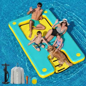 CALOBANA Inflatable Floating Dock with Boat Ramp,Lake Floats with Mesh,Tanning Pool Lounger Water Hammock for Family Party Pool Sea River Dock Boat