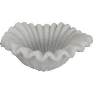 Small Decorative Bowl decor, Scalloped Pedestal Bowls for Modern Home Decor, Ruffle Decor, Stylish Key Bowl for Entry Table, Decorative Fruit Bowl for Kitchen Counter, Artificial Stone Milky White