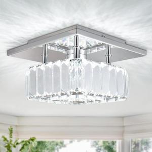 CLAIRDAI Modern Crystal LED Ceiling Light Square Crystal Chandelier Mini Flush Mount Ceiling Lamps for Hallway Bedroom Dining RoomCool White
