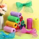 Threlaco 24 Rolls Easter Mesh Ribbon for Wreath Decor Mesh Craft Metallic Foil Decor Ribbon for Easter Wedding DIY Wrapping Raft 6 Inch x 30 Feet