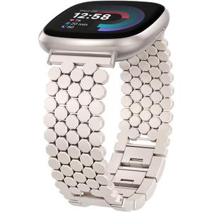 Minyee Metal Bands Compatible with Fitbit Sense 2/Versa 4/Versa 3/Sense Bands Women, Dressy Stainless Steel Chain Honeycomb Designer Luxury Chic Link Bracelet Wristband Replacement Strap for Versa 4