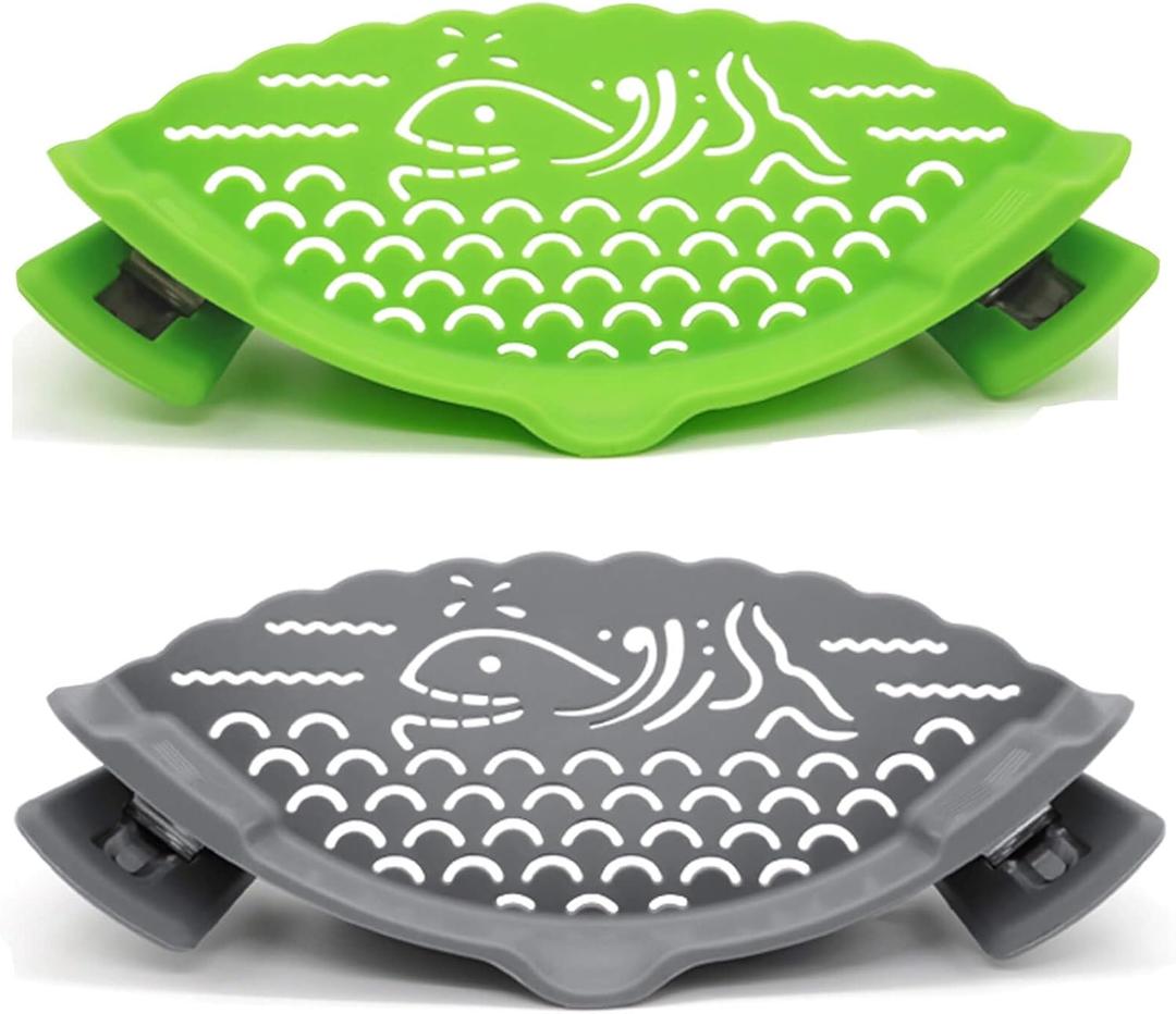 2 Pcs Strain Pot Strainer and Pasta Strainer - Adjustable Silicone Clip On Food Strainers for Pots, Pans, and Bowls - Kitchen Drainer Colander (Gray, Green)