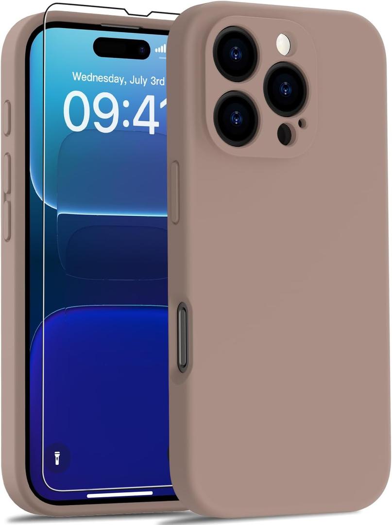 Goodon Designed for iPhone 16 Pro Max Case with Screen Protector - Enhanced Camera Cover - Soft Microfiber Lining - Silicone Shockproof Protective Phone Cover for Men Women Girls -Nice Light Brown