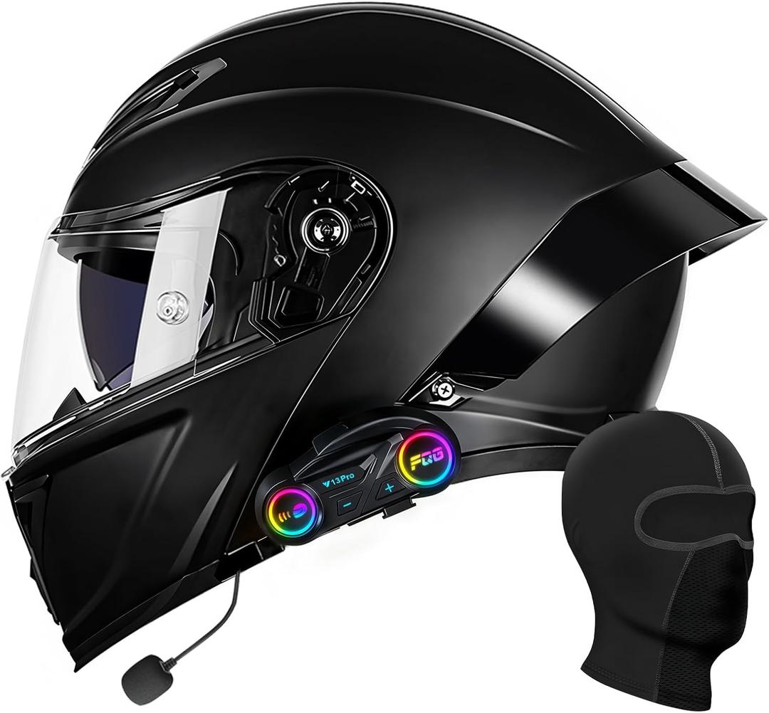 Motorcycle Helmet Bluetooth, DOT Approved Modular Motorcycle Helmets with Dual Visor, Flip Up Full Face Helmet for Adults Men Women XL: 61-62 cm