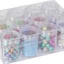 Everything Mary 12-Jar Bead Organizer  Clear Storage Box for Diamond Painting, Jewelry, Craft Beads & Small Supplies  Includes Screw-Top Jars for Diamond Art, DIY & Travel Use