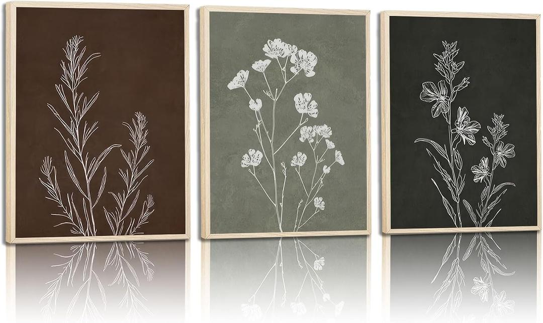 3Pcs Minimalist Plant and Flower Wall Art Modern Minimalist Style Plant and Flower Poster Image Print Gallery Home Decor Painting Suitable for Living Room Bedroom Bathroom 16x24 in Ready to Hang