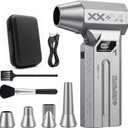 Compressed Air Duster, 120000RPM Cordless Electric Air Duster with LED Light, 4-Speed Rechargeable Air Blower with 4 Nozzles & 2 Brushes for Keyboard, PC, Car, Home and Tight-Space Cleaning