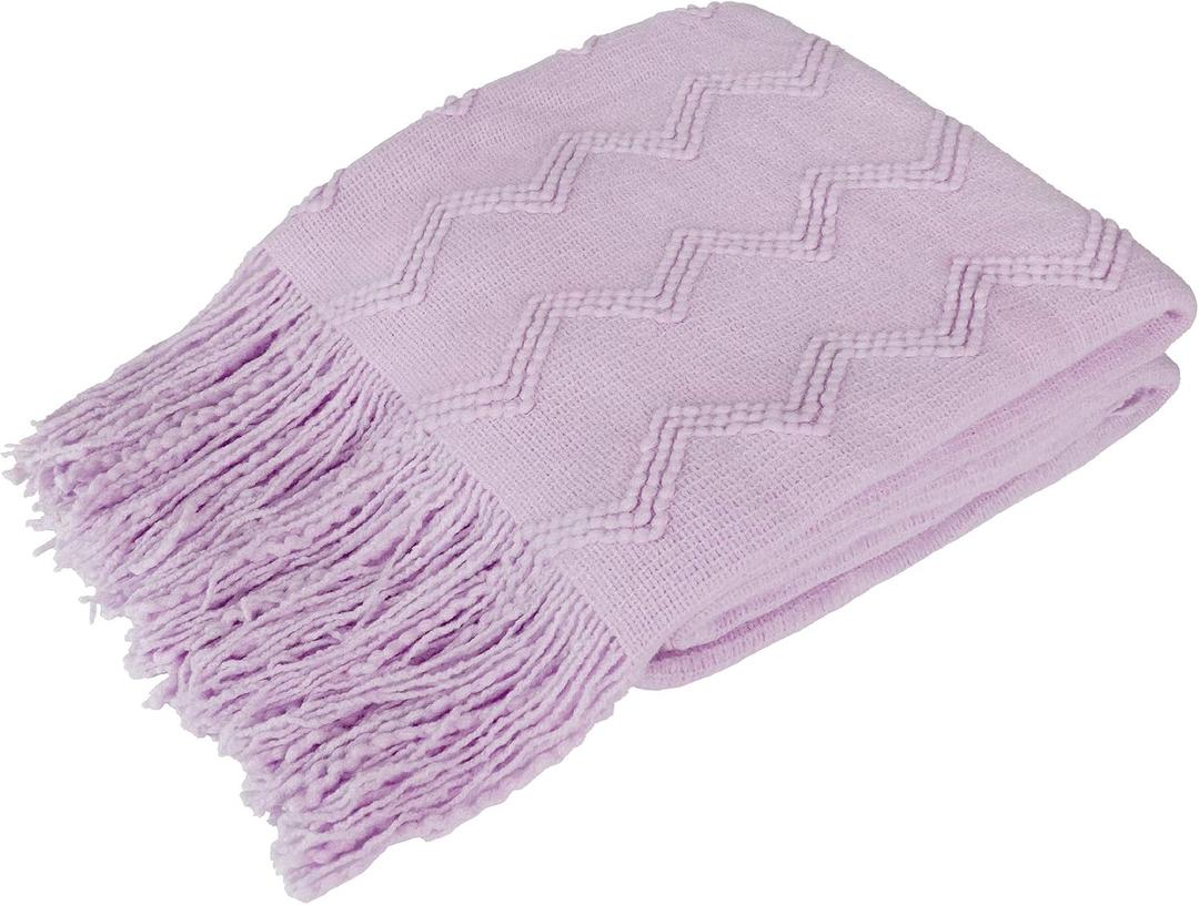 PAVILIA Lavender Purple Knit Throw Blanket for Couch, Twin Bed, Soft Knitted Farmhouse Sofa Throw for Living Room, Lightweight Decorative Summer Blanket for Chair, Outdoor Textured Boho Blanket, 60x80
