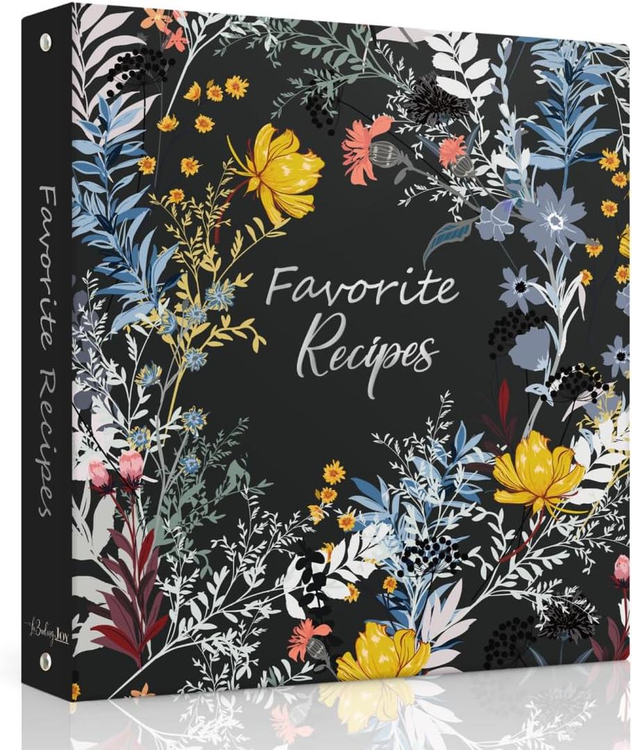 Recipe Binder with Plastic Sleeves, Full Page Cards and Dividers, Recipe Binder 8.5x11 3 Ring, Blank Recipe Book Binder to Write in Your Own Recipes (Blossom)