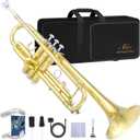ALLSET Bb Standard Trumpet for Beginners | Student Band, Orchestra, Pro Level Performance | Professional Brass Trumpet Kit with Hard Case, 7C Mouthpiece& Cleaning Kit | Gold
