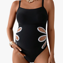 OYOANGLE Women's Maternity One Piece Swimsuits Cut Out Spaghetti Strap Pregnancy Bathing Suits Swimwear, Black and White, L