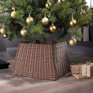 BAYN Christmas Tree Collar Skirt, Rattan Wicker Xmas Tree Collar Basket Ring Base Stand Cover for Christmas Decoration