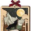 8 x Wolf Christmas Ornament 2025, Woodland Animal Ornaments for Tree - Howling Wolf Gifts for Men, Women, Spiritual Gifts for Family, Friends, Animal Lovers - Layered Wooden Hanging Decor