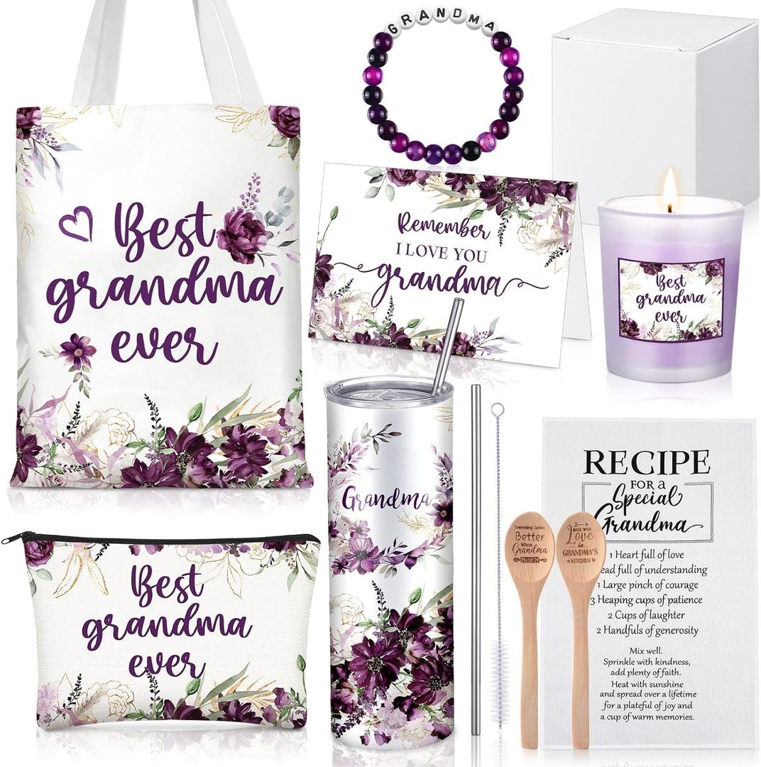 Geiserailie Grandma Mothers Day Gifts for Nana Birthday Best Grandma Thoughtful Gift for Grandmother from Granddaughter Grandchildren with Tumbler Candle Bracelet Bag(Purple)
