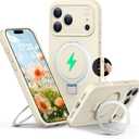 Liquid Silicone Case for iPhone 17 pro with Magnetic Ring Stand, Upgraded Camera Lens Tection Mil-Grade Drop Shockof Soft Anti-Scratch Microfiber Lining(Beige)