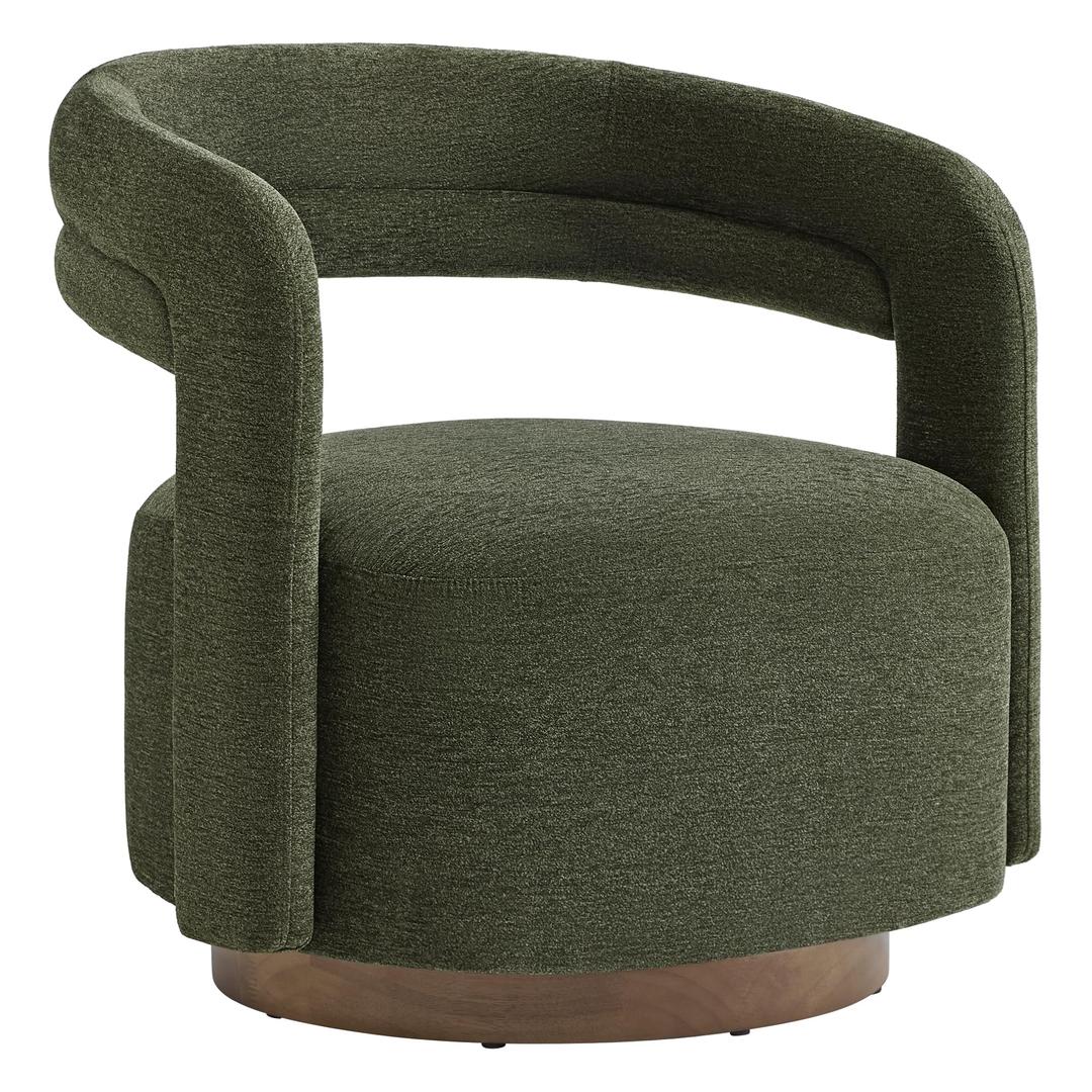 Swivel Accent Chair, Upholstered Barrel Chair with Open Back Design, Modern Arm Chair with Wooden Base for Living Room Bedroom Reading Waitingroom, Green, 1pc
