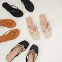 Flip Flops Sandals for Women, Summer Fashion Leather Slippers, Lightweight Comfortable Beach Sandals Slip On Flat Dressy Size 6-10 (Black)