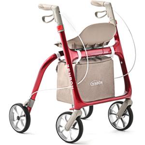 Rollator Walker for Seniors/Adults Foldable Rolling Walker with Seat 330 lbs Capacity 4 Big 7.9 inch Wheels Ergonomic Seat and Backrest Hand Grips Adjustable Height Lightweight Carbon Fiber Walker