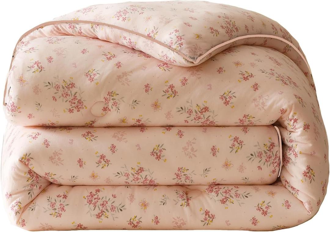 3PCS Comforter Set Queen Size, Ultra Soft Marshmallow Fluffy Comforter Bed Sets, Cute Bedding Set for Kids Girls Teen, Microfiber Lightweight All Seasons Bedroom (Pink Petals)