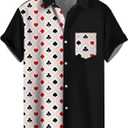 WHO IN SHOP Men's Hawaiian Shirt All Patterns Print Short Sleeve Button Down Shirts (XX-Large, Poker-black White Red)