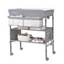 Baby Changing Table with Wheels, Maydolly Portable Foldable Changing Table, Waterproof Diaper Changing Station, Adjustable Height Changing Station, Mobile Nursery for Newborn and Infant (Grey) (grey without drawer)