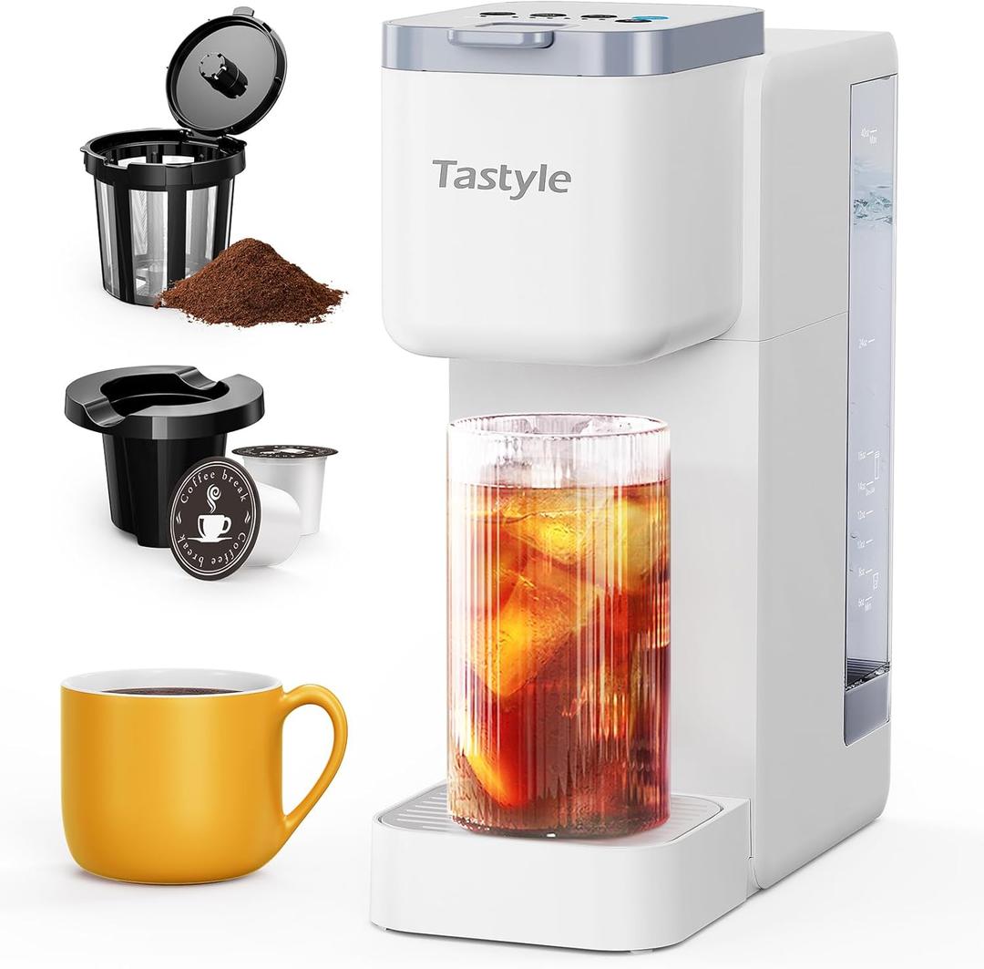 Mini Hot and Iced Coffee Maker Single Serve, for K Cup and Ground, 6 to 14 Oz Brew Sizes, with Recipe Book, for Home, Travel, RV, Office and Dorm, Classic Black (2.0 Version)