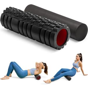 Foam Roller High Density Foam Roller Set for Deep Tissue Muscle Massage, 18" Trigger Point Fitness Exercise Massage Roller, Self-Myofascial Release for Whole Body (Black-18(2 in 1))