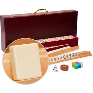Yellow Mountain Imports American Mahjong Set Classic Luxe with Wooden Case, Wooden Pusher Racks, Wind Indicator, Dice & Wright Patterson Scoring Coins, 8.5 x 19.5 3 inches