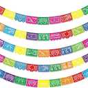 Asoulin 5PCS Mexican Party Banners, Cinco De Mayo Decoration Fiesta Party Decoration, Mexican Themed Party Decor 5 De Mayo Banner Plastic Papel Picado, Mexico Birthday Party Supplies -12 Patterns/90FT
