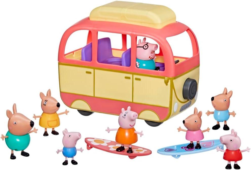 Peppa Pig Peppa Visits Australia Campervan Vehicle Preschool Toy with Rolling Wheels; Includes 8 Figures, 4 Accessories, for Ages 3 and Up 