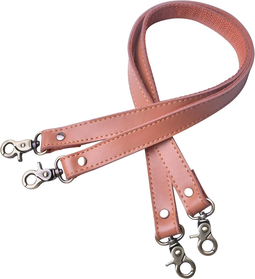 Wento Camel Genuine Leather Purses Straps, Lobster Hook, 24'' x 0.78'', Real Leather Sewing Canvas Backing, Replacement Purse Straps, Handbag Bag Wallet Straps