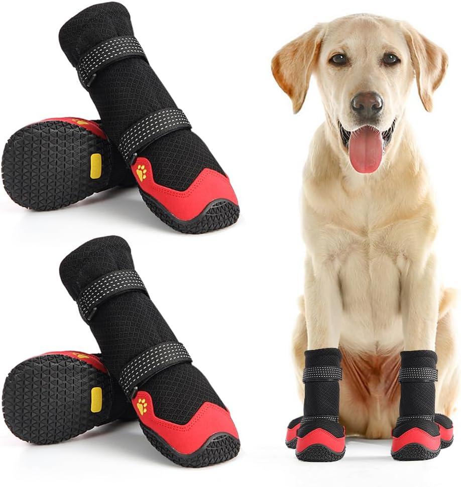 Dog Shoes for Hot Pavement Anti-Slip Dog Boots Waterproof Dog Shoes for Small to Large Dogs with Reflective Straps Pet Dog Boots for Hiking.4Pcs Soft Breathable Paw Protectors for Dogs (Size 8: 2.95''x2.75''(L*W))