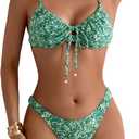 SOLY HUX Women's 2 Piece Bikini Sets Boho Floral Print Underwire Swimsuit Tie Front Cut Out Bathing Suit (Medium, Multicolor)