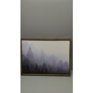 SHENIFY Green Fog Pine Tree Forest Vintage Framed Wall Art Modern Landscape Scenery Farmhouse Artwork Prints Decor for Hallway Living Room Bedroom Dining Room - 16x24in Natural Framed