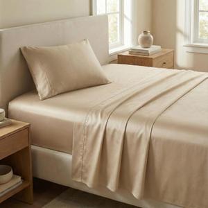 Beckham Hotel Collection Twin Sheet Set 100% Cotton, 500TC Luxury Sateen Bedding, 16 Deep Pocket, Moisture-Wicking, 3-Piece, Sand