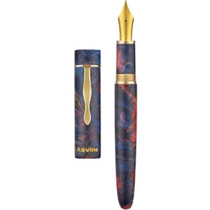 Asvine Stabilized Wood Fountain Pen C2000 Number 8 Fine Nib Large Handcraft Unique Pattern Pen with Converter Pen Box Collection Set- Sunset