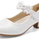 DREAM PAIRS Girls Mary Jane Dress Shoes Pumps Low Heels Flower Party Wedding Princess (11 Little Kid, White)